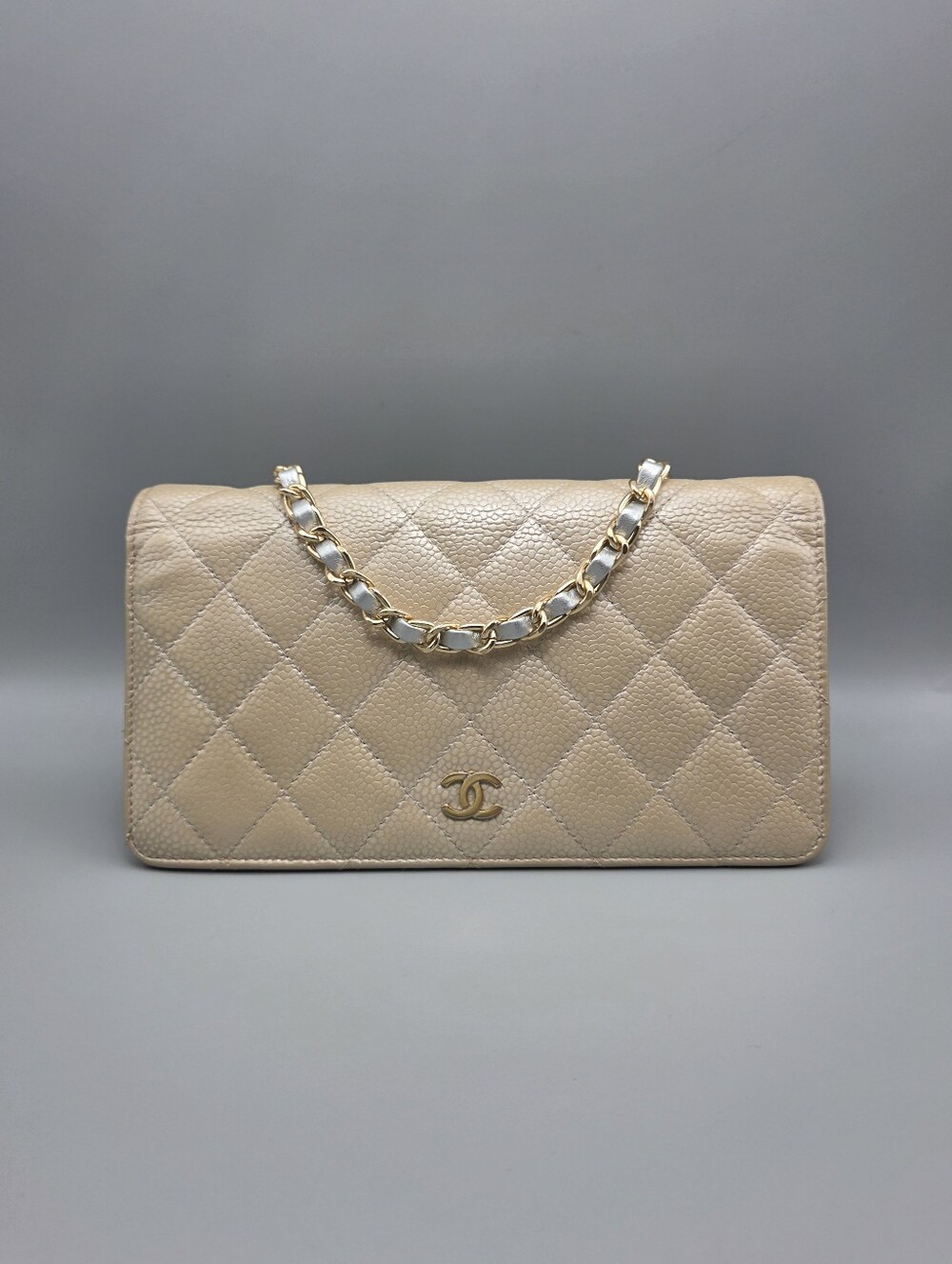 💛CANEL Authentic Gold Metallic Quilted Leather Wallet/Clutch💛